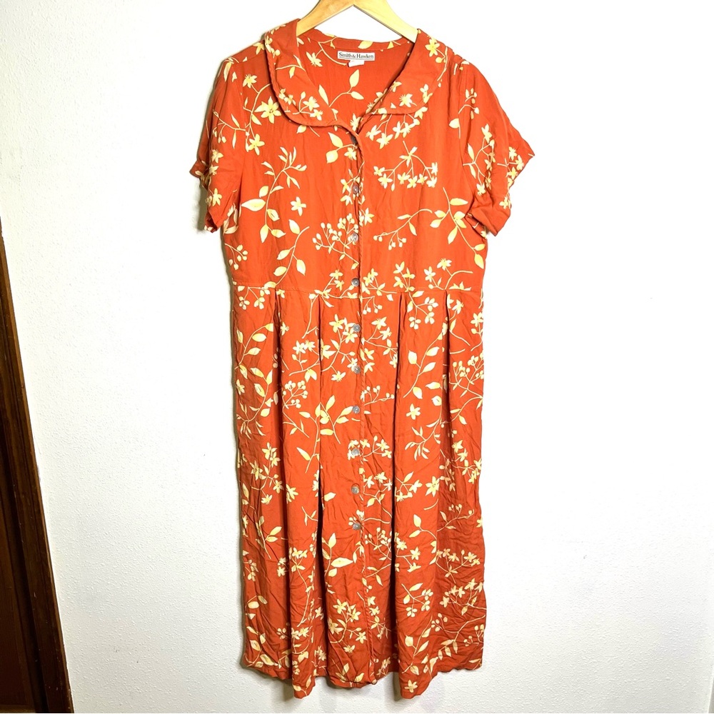 Smith & Hawken vintage 90s Coral Floral Maxi midi Dress cottagecore grunge